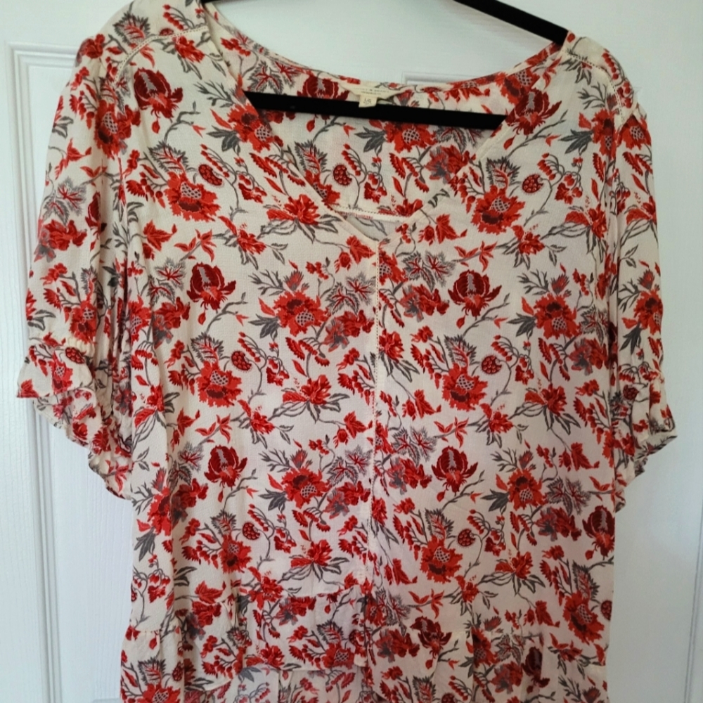 Lucky Brand Orange/Ivory/Grey Top L